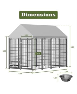 Dog Run Enclosure with Roof Cover in Black