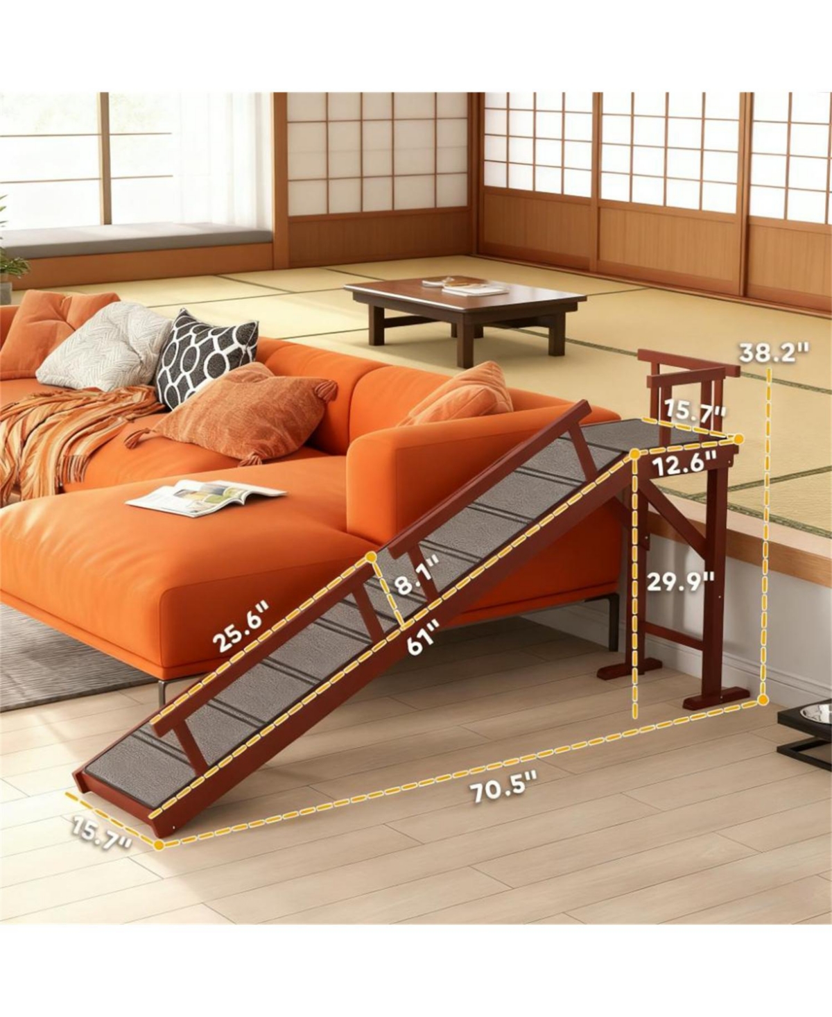 Aostirmotor Wooden Dog Ramp for Outdoor & Indoor in Brown