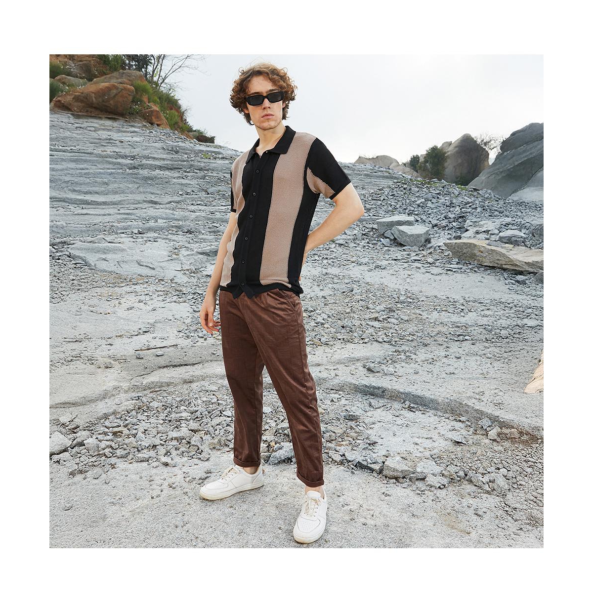 Campus Sutra Men's Panel-Knit Slim-Fit Shirt
