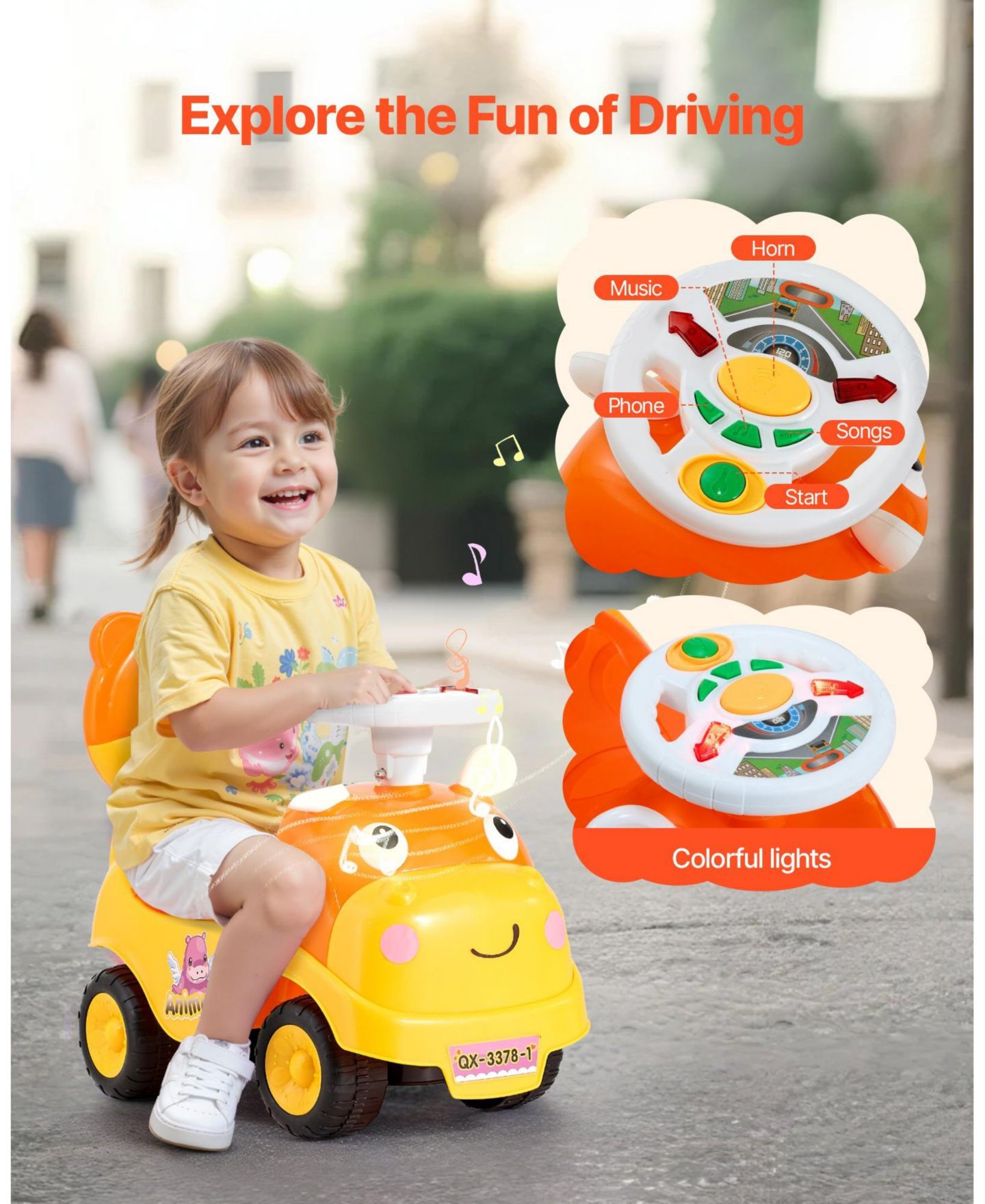 Детская игрушка Mecale Ride On Toddler Push Car with Horn, Music and Storage, Ages 19-36 Months, цвет: Жёлтый — фото 6