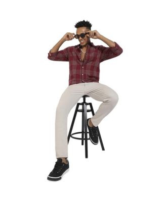 Men's Maroon Red Chalk Tartan Plaid Shirt