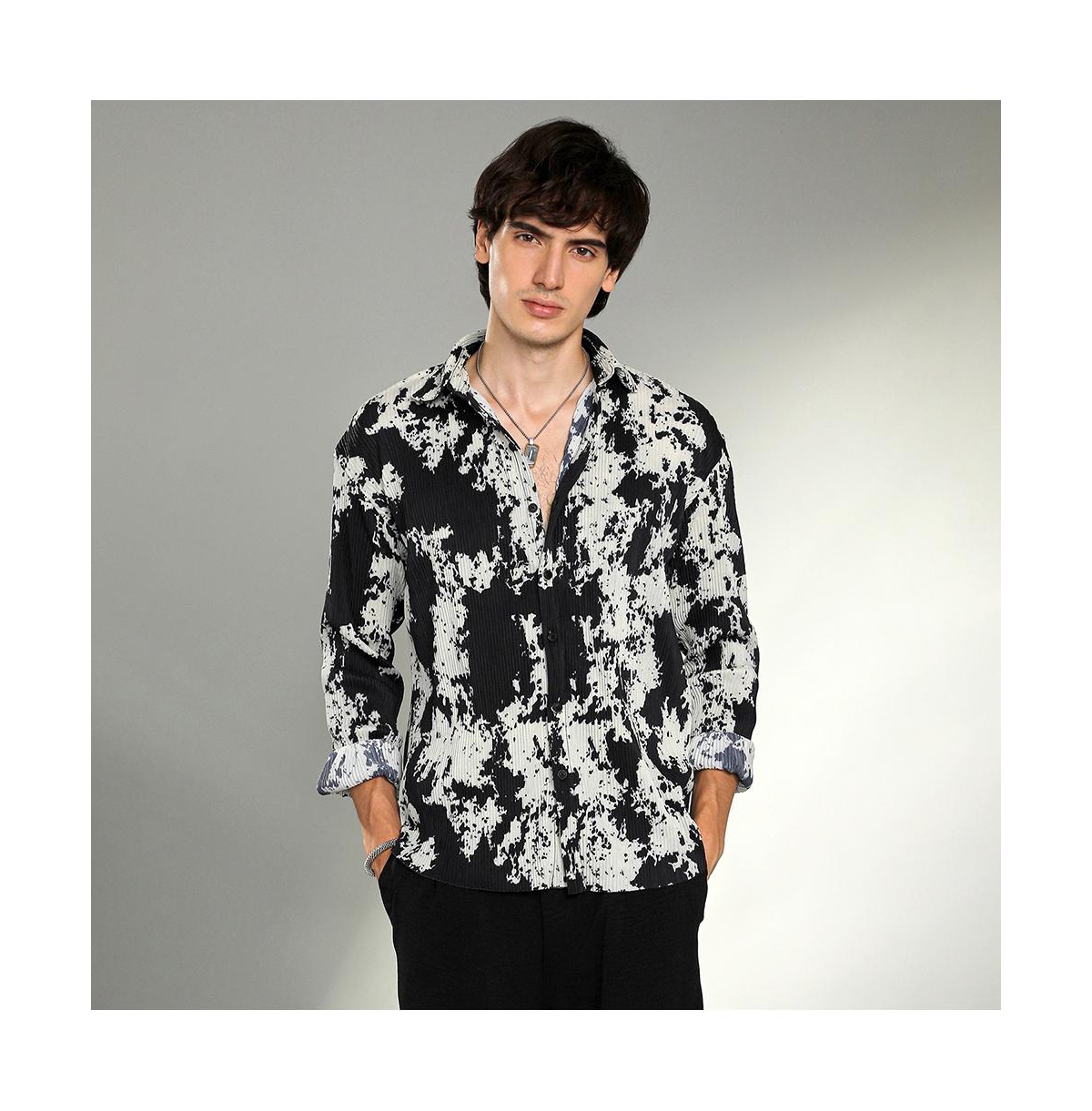 Campus Sutra Men's Splash-Pleat Shirt