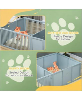 Extra Large 81" Whelping Box with Two-Room Design for Dogs in Light Grey