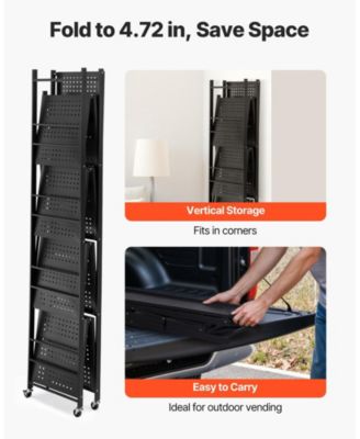 5-Tier Foldable Storage Shelf, 32"W x 14"D x 72"H, No-Assembly Metal Rack w/ Wheels & Hooks