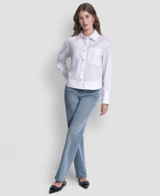 Women's Long-Sleeve Button Front Poplin Shirt