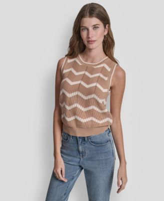 Women's Sleeveless Crew Neck Stripe Sweater