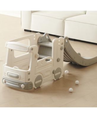 Toddler Slide, Kid Slide for Toddlers with Climbable Ladders & Bus Playhouse, Indoor Outdoor Slide Playset for Kids