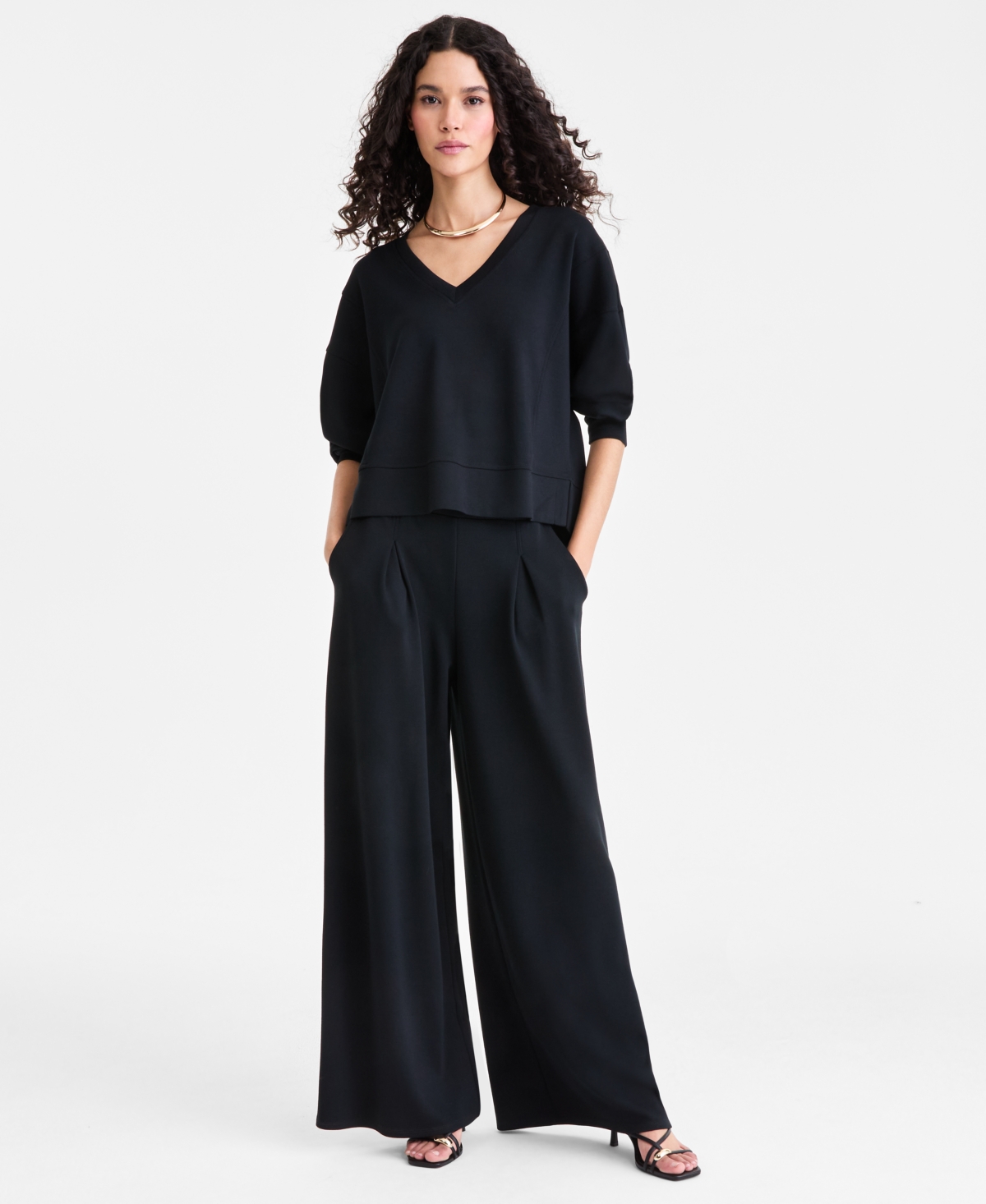 I.n.c. International Concepts Women's Off-Duty Pleat-Front Wide-Leg Sweatpants