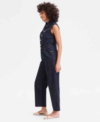 Women's Denim Barrel-Leg Sleeveless Jumpsuit