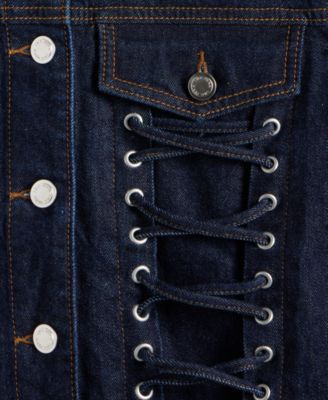 Women's Cropped Lace-Up Denim Jacket