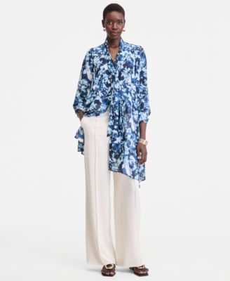 Women's Long Sleeve Bow-Neck Chiffon Tunic