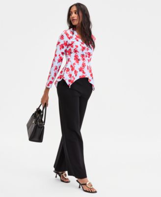 Women's Long-Sleeve Printed Asymmetrical-Hem Top