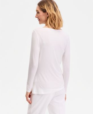  Women's Long-Sleeve Asymmetrical-Hem Ruched Layering Top