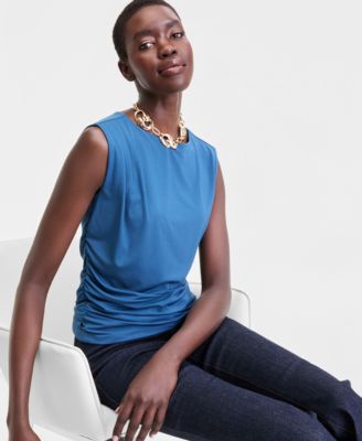 Women's Sleeveless Ruched Boatneck Knit Top