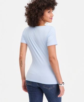 Women's Short Sleeve Asymmetric-Neck Top