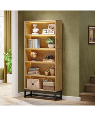 70.8" Tall Bookcase and Bookshelf with LED Lights, Free-Standing Library Bookshelf with 5-Tier Storage Shelves