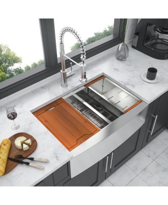 33x22x10 Inch Double Bowl 60 and 40 Farmhouse Workstation Kitchen Sink 16 Gauge T304 Stainless Steel Apron Front