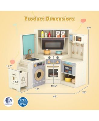 Kids Corner Wooden Play Kitchen with Realistic Cooking Features and Storage