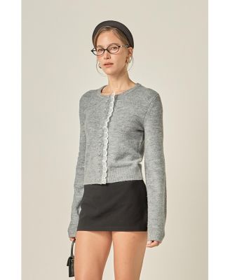 Women's Scallop Pearl Detail Knit Cardigan Jackets