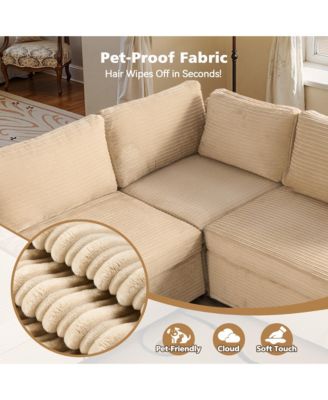 Modular Sectional Sofa Couch, 8-Piece L-Shaped Deep Seat Cloud Couch with Chaise Ottoman, Comfy Corduroy Modular Couches for Living Room