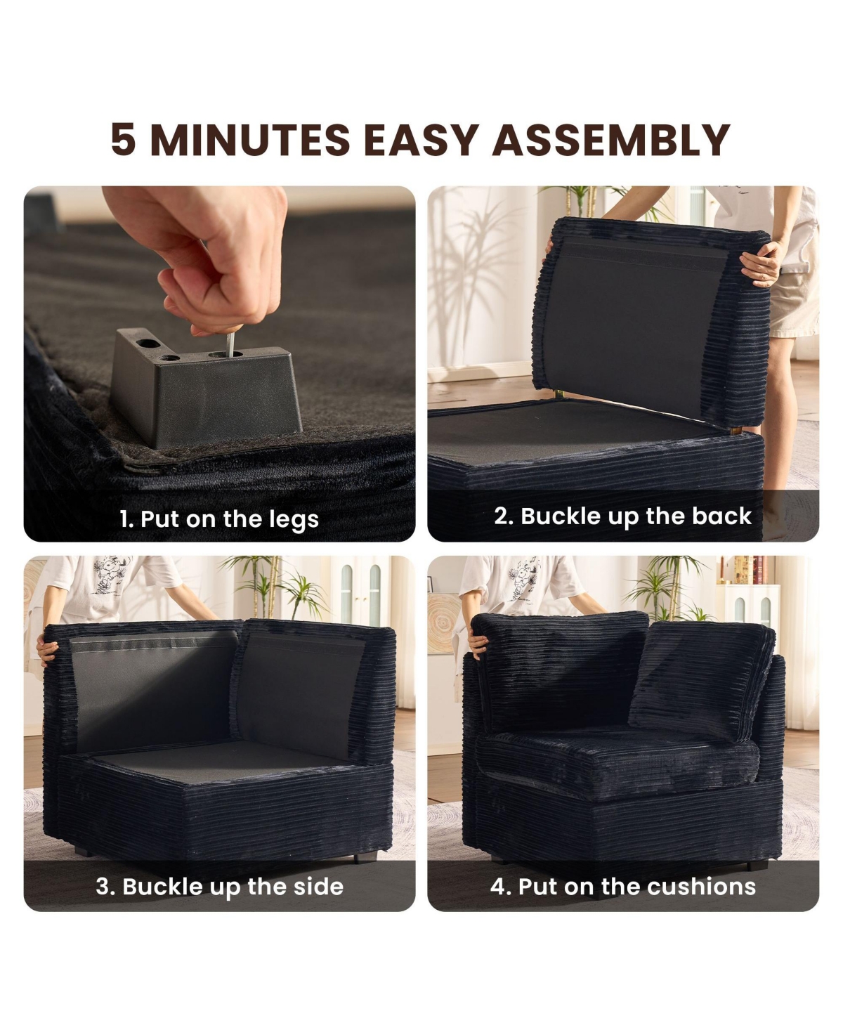 Xizzi Modular Sectional Sofa Couch, 8-Piece L-Shaped Deep Seat Cloud Couch with Chaise Ottoman, Comfy Corduroy Couches for Living Room