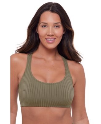 Women's Supportive and Sculpting Ribbed Scoop-Neck Crossback Bralette Swimsuit Top