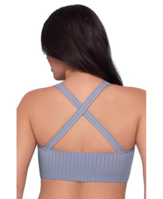 Women's Sculpting Ribbed Scoop-Neck Crossback Bralette Swimsuit Top