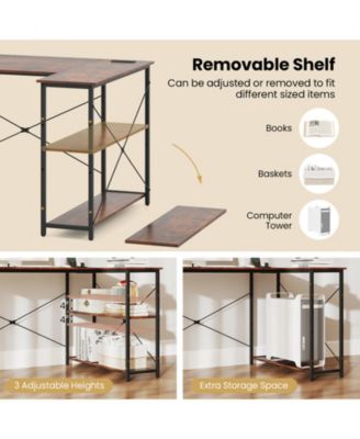L-shaped Reversible Corner Desk with Adjustable Storage Shelves