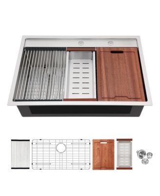 huluwat 33x22x10inch Drop In Kitchen Sink Stainless Steel Workstation Single Bowl 16 Gauge Topmount