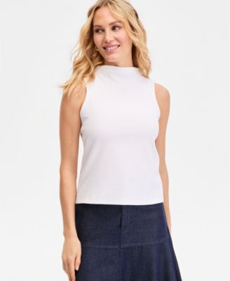 Women's High-Neck Rib-Knit Sleeveless Top