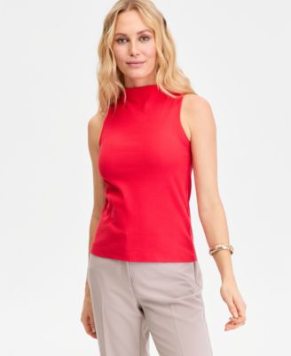 Women's High-Neck Rib-Knit Sleeveless Top