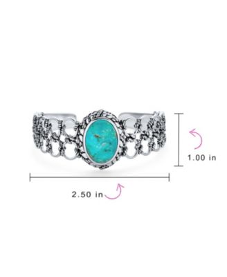 Western Style Oval Turquoise Cabochon Rope Lattice Wide Cuff Bracelet .925 Sterling Silver