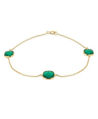 Delicate  10K Yellow Gold Cushion Cut  Green Onyx Station Bracelet