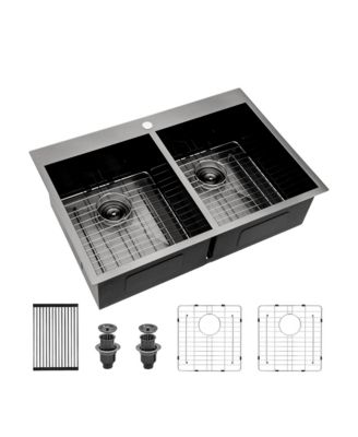 Undermount Kitchen Sink Gunmetal 16G T304 Stainless Steel Ledge Workstation with Full Accessories Nano Plating