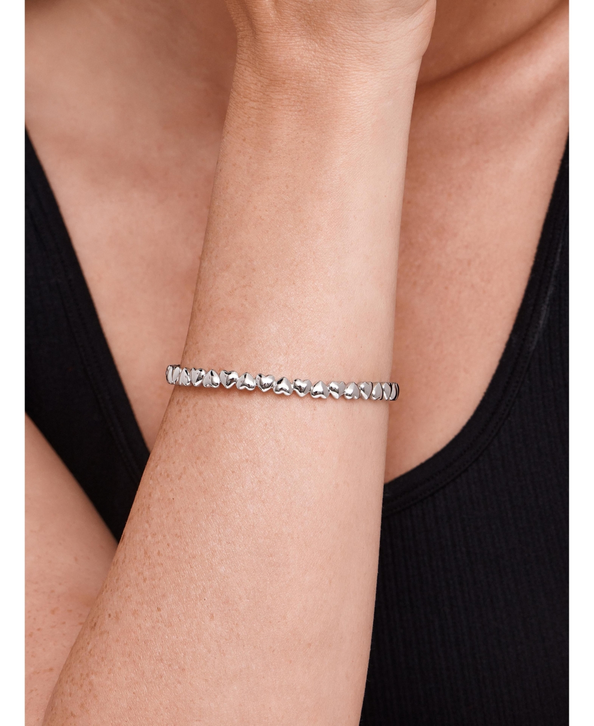 Devata Sweet Heart Eternity Bangle Bracelet in Rhodium Plated Sterling Silver, Size Medium