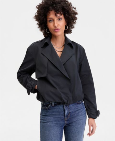 Женское пальто I.N.C. International Concepts Bubble-Hem Short Trench, цвет: Глубокий чёрный