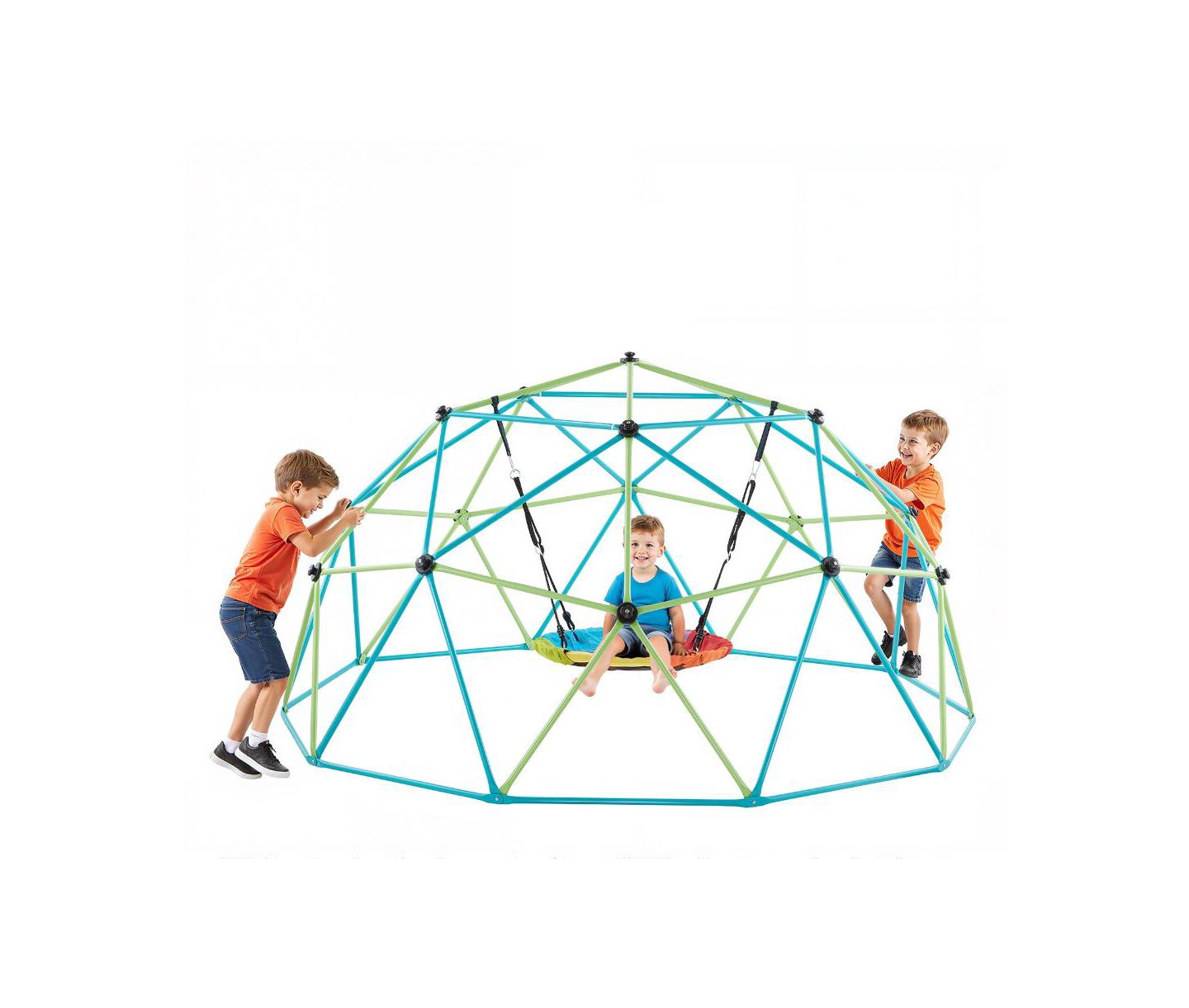 Детская игрушка Slickblue 10 Ft. Geometric Dome Climber with Saucer Swing, 1000 lbs Capacity, Ages 3-8, цвет: Зелёный / Синий — фото 1