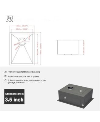 15x20x9inch Undermount Kitchen Sink Stainless Steel Single Bowl 16 Gauge Deep Basin