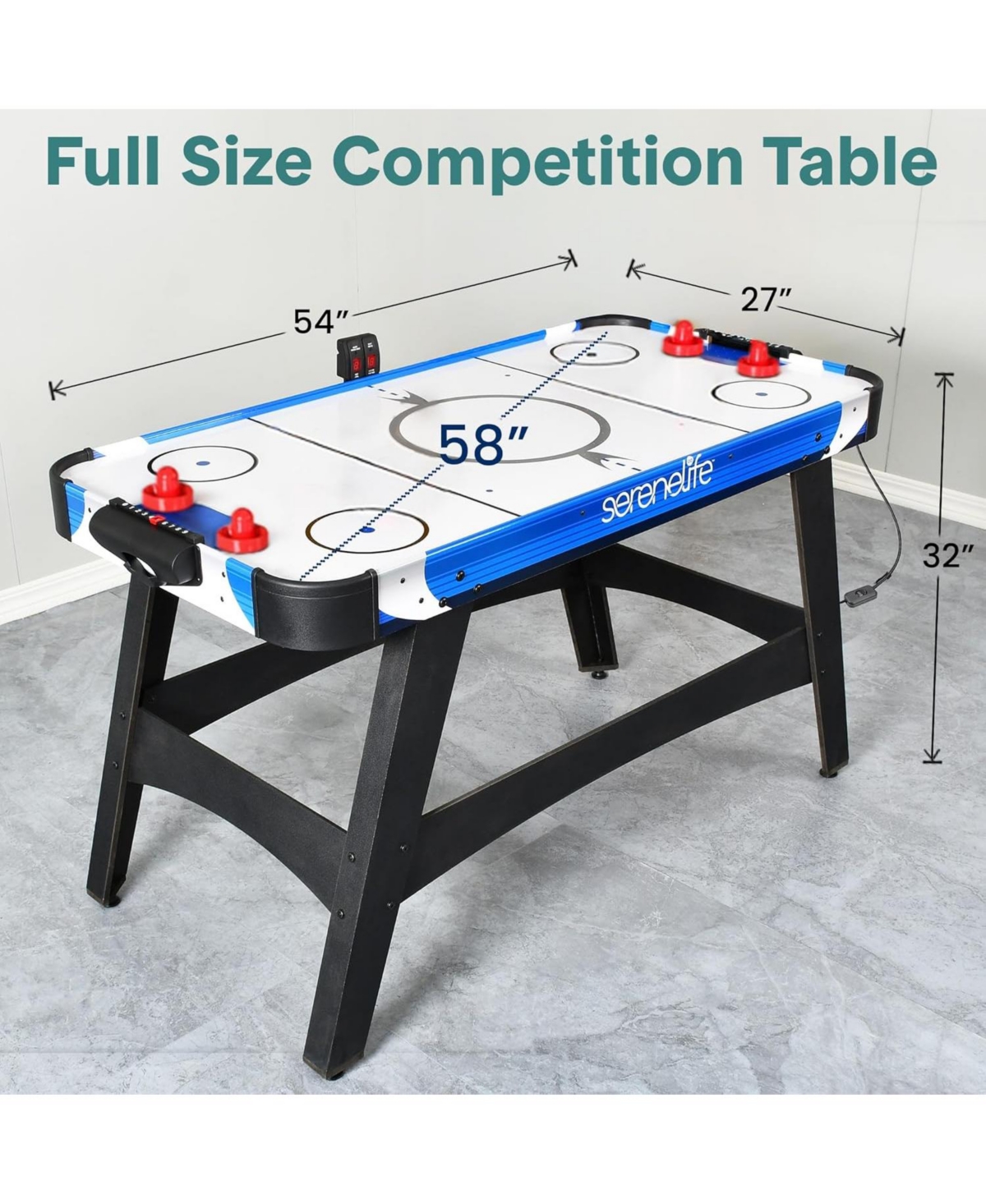SereneLife 58" Powered Air Hockey Table – Dual Motor Arcade Game with Led Scoreboard