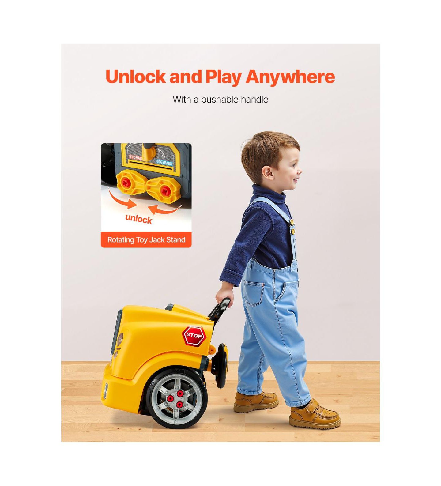 Детский игровой набор Slickblue Mechanic Car Repair 60-Piece Playset with Lights, Sounds, Steering Wheel and Horn, от 3 лет, цвет: Жёлтый — фото 5
