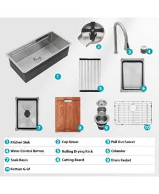 33x16.72x10inch Undermount Waterfall Kitchen Sink Stainless Steel Workstation with Faucet