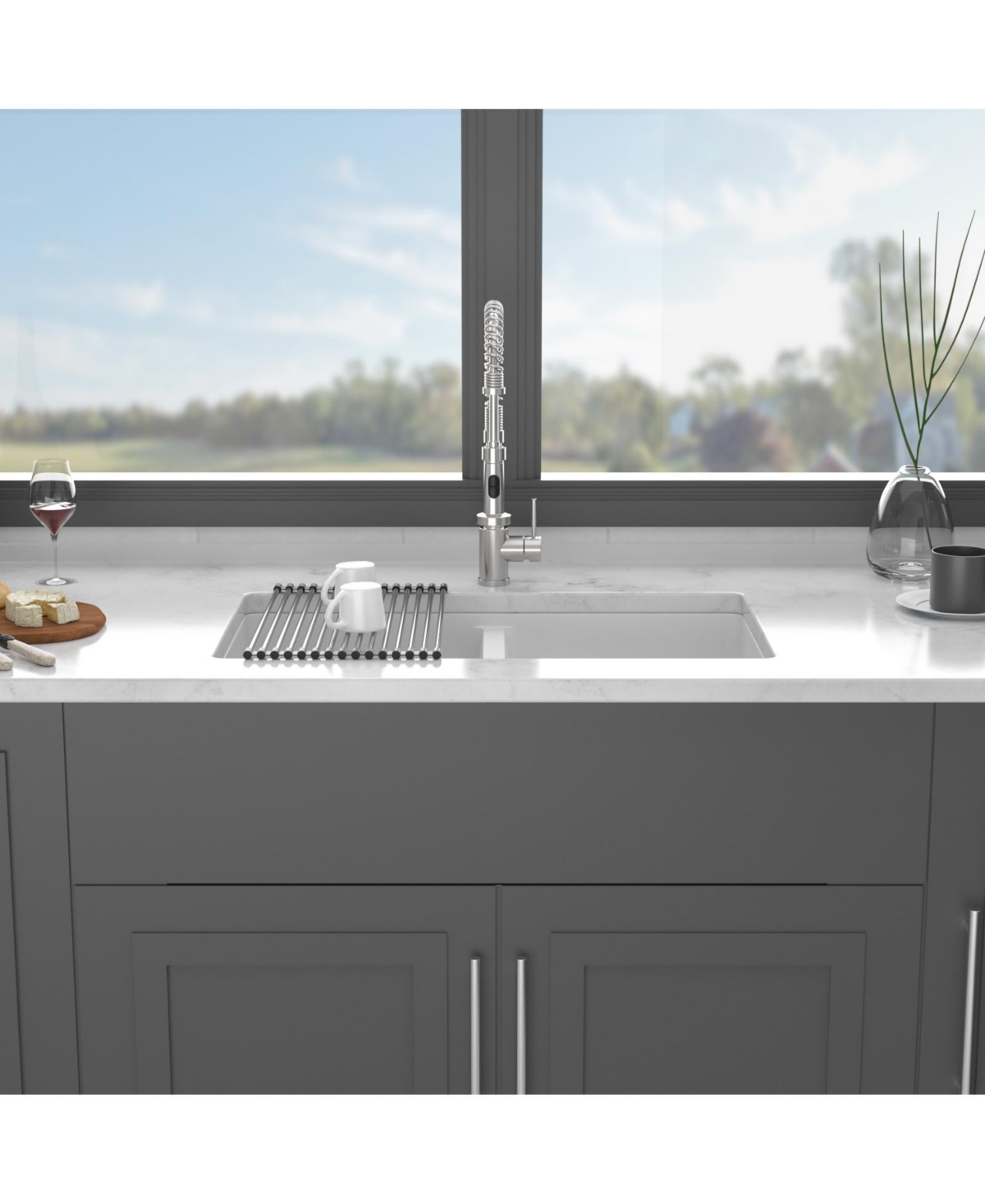 flynama 33x19x10.33inch White Quartz Composite Kitchen Sink Double Bowl Undermount