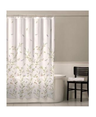 Floral Dragonfly Polyester Machine Washable Shower Curtain
