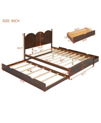 Queen Size Platform Bed with 2 Big Drawers and Twin XL Size Trundle