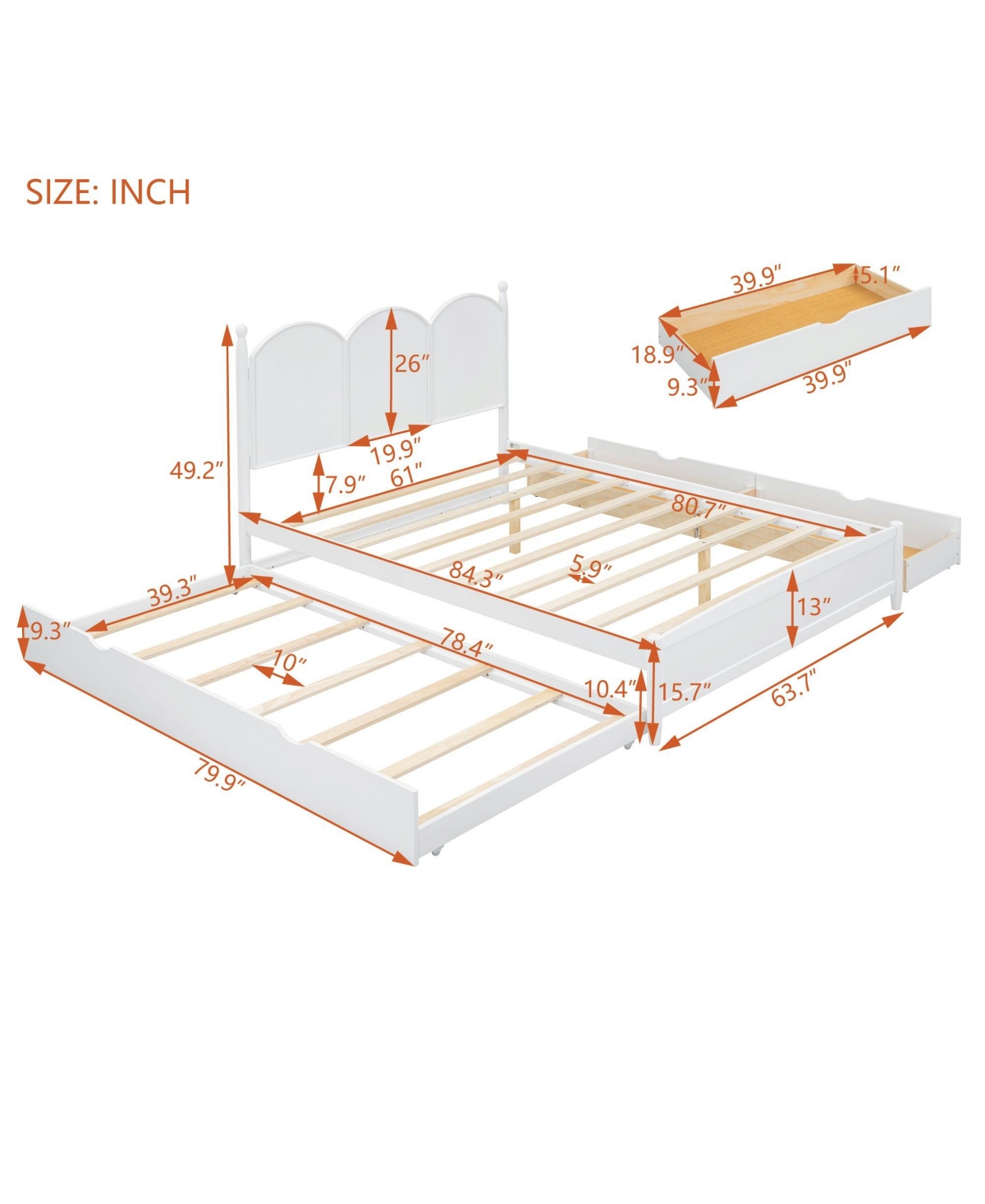 Boyel Living Queen Platform Bed with 2 Big Drawers and Twin Xl Trundle