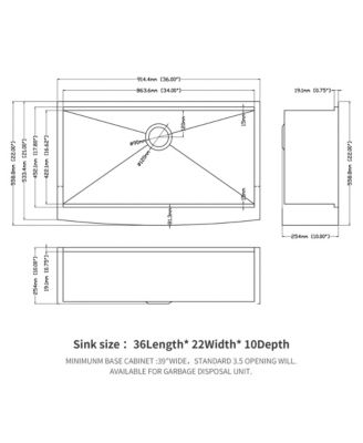 36x22x10inch Farmhouse Kitchen Sink Workstation Stainless Steel Apron Front 16 Gauge