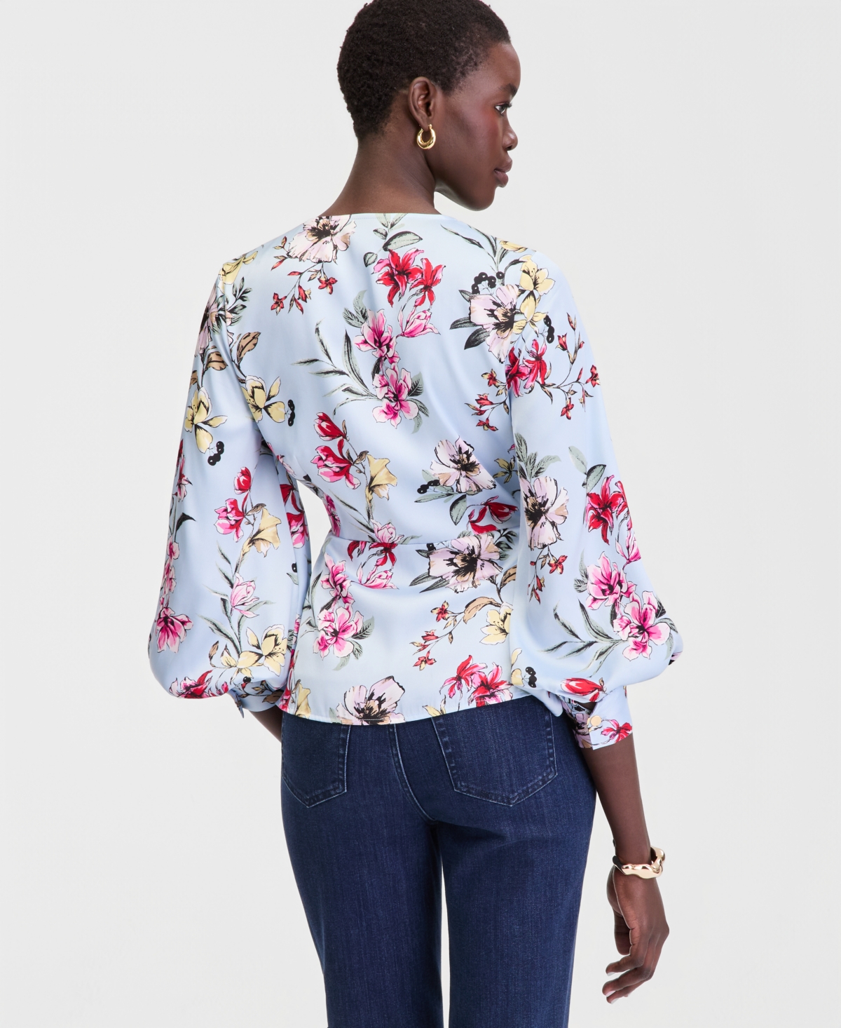 I.n.c. International Concepts Women's Long Sleeve Printed Wrap Blouse, Macy's Exclusive