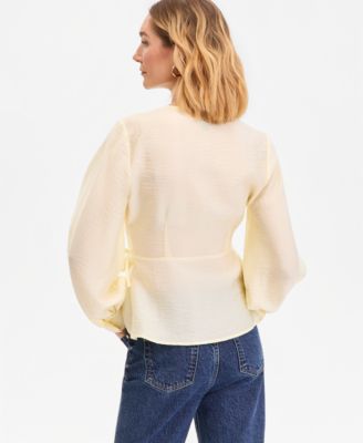 Women's Long Sleeve Textured Wrap Blouse