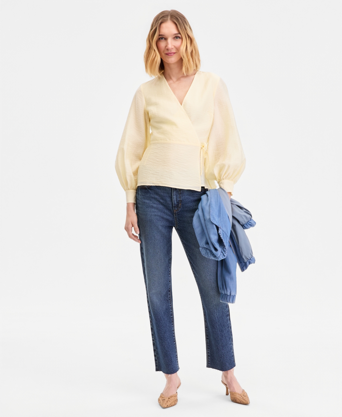 I.n.c. International Concepts Women's Long Sleeve Textured Wrap Blouse, Macy's Exclusive