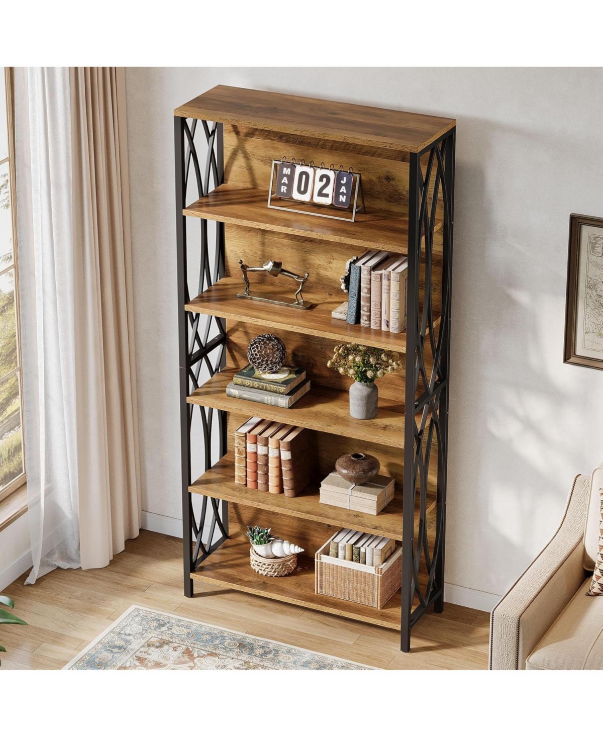 Tribesigns 70.87" Tall Bookshelf Set of 2, 6-Tier Industrial Bookcase with Geometric Metal Frame & Open Storage Shelves, Freestanding Display She